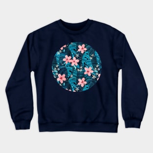 Midnight Tropical Garden - deep cyan blue Crewneck Sweatshirt